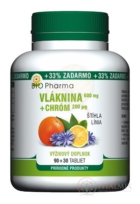 BIO Pharma Vláknina 600 mg, Chróm 200 µg tbl 90+30 (33% ZADARMO) (120 ks)