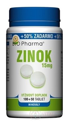 BIO Pharma Zinok 15 mg tbl 100+50 (50% ZADARMO) (150 ks)