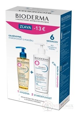 BIODERMA Atoderm BALÍK Intensive baume + Olej upokojujúci balzam 500 ml + sprchový olej 200 ml, (ZĽAVA -13 EUR), 1x1 set