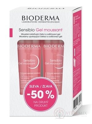 BIODERMA Sensibio Gel moussant 1+1 Festival jemný čistiaci a odličovací gél 2x200 ml (zľava -50% na druhý produkt), 1x1 set