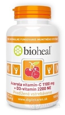 Bioheal tbl acerola, vitamín C 1100 mg + vitamín D3 2200 NE 1x105 ks