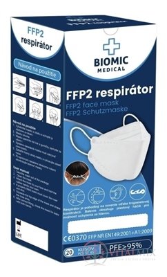 BIOMIC Respirátor FFP2, 3-panelový čierny 1x20 ks