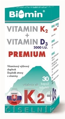 BIOMIN VITAMIN K2 + VITAMIN D3 2000.I.U. PREMIUM vyradená verzia - cps 1x30 ks