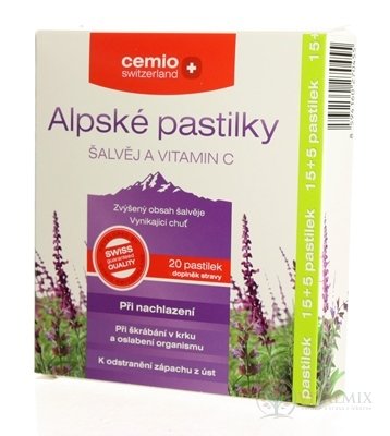 Cemio Alpské pastilky ŠALVIA A VITAMÍN C 1x20 ks