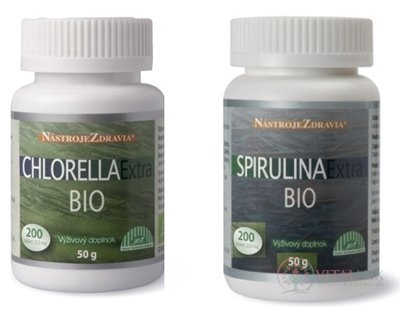 CHLORELLA Extra BIO + SPIRULINA  Extra BIO tbl 2x200 ks, 1x1 set