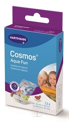 COSMOS Aqua Fun náplasť na rany, vodotesná, 2 veľkosti (3x4cm) (4x6cm) 1x12 ks