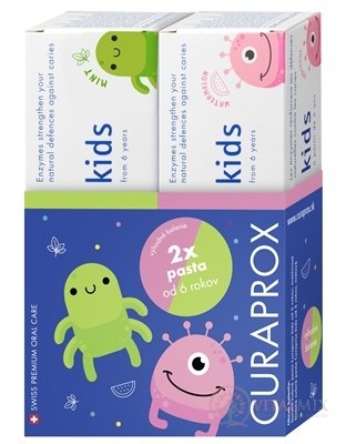 CURAPROX Kids 6+ detská zubná pasta, príchuť MÄTA a MELÓN, 2x60 ml