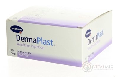 DERMAPLAST INJECTION SENSITIVE náplasť na ošetrenie miesta po injekcii alebo odbere krvi, nastrihané (40x16 mm) 1x250 ks