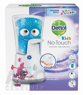 Dettol Kids Dobrodruh (Aloe vera) bezdotykový dávkovač mydla + náplň 250 ml + samolepky, 1x1 set