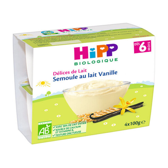 HIPP BIO Mliecny dezert krupicovy s vanilkou Bourbon 4x100g