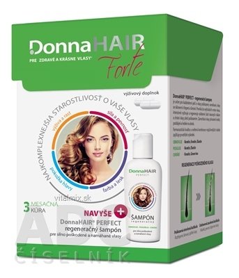 DonnaHAIR Forte 3 mesačná kúra cps 90 ks + DonnaHAIR PERFECT šampón 100 ml, 1x1 set