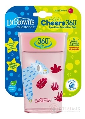 Dr.BROWN´S HRNČEK CHEERS JUNGLE 300 ml 9M+, ružový, 360°, bez držadiel 1x1 ks