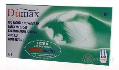 DUMAX RUKAVICE latexové  vyšetrovacie nesterilné pudrované, veľkosť M; 1x100 ks