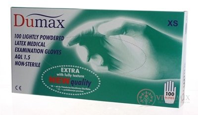 DUMAX RUKAVICE latexové  vyšetrovacie nesterilné pudrované, veľkosť XS; 1x100 ks