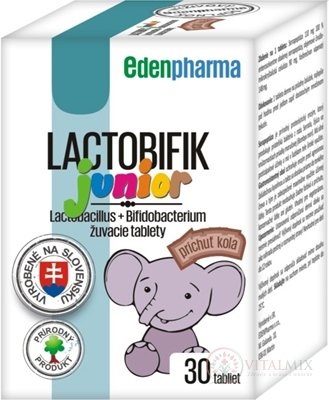 EDENPharma LACTOBIFIK junior žuvacie tablety, príchuť kola 1x30 ks