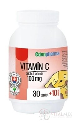 EDENPharma VITAMÍN C 100 mg príchuť jahoda tbl 30+10 zadarmo (40 ks)