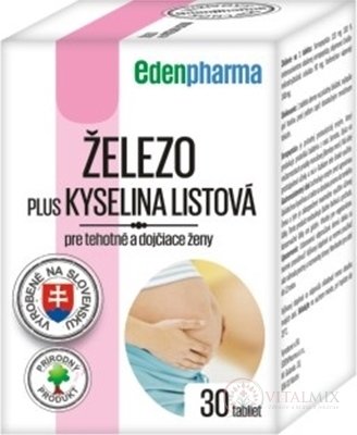 EDENPharma ŽELEZO PLUS KYSELINA LISTOVÁ tbl pre tehotné a dojčiace ženy 1x30 ks