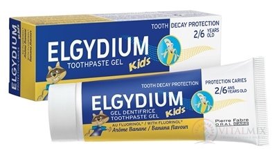 ELGYDIUM KIDS gélová zubná pasta s fluorinolom pre deti (2-6 rokov) s príchuťou banánu 1x50 ml