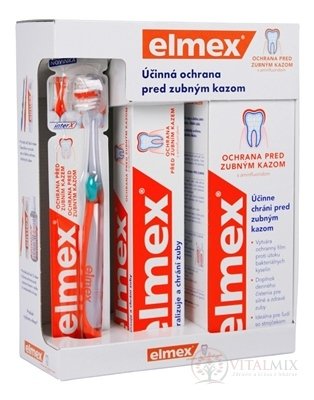 ELMEX CARIES PROTECTION SYSTÉM PROTI ZUBNÉMU KAZU zubná kefka 1 ks + zubná pasta 75 ml + ústna voda 400 ml, 1x1 set