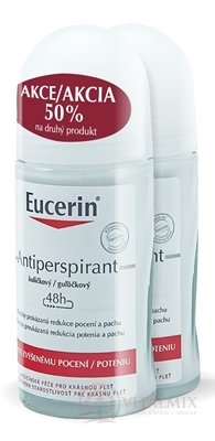 Eucerin Deo Guľôčkový antiperspirant roll on 2x50 ml (-50% na druhý produkt, akcia 2023) 1x1 set