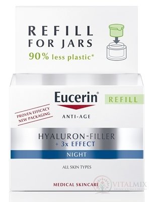 Eucerin HYALURON-FILLER+3xEFFECT Nočný krém REFILL všetky typy pleti, Anti-Age, náhradná náplň 1x50 ml