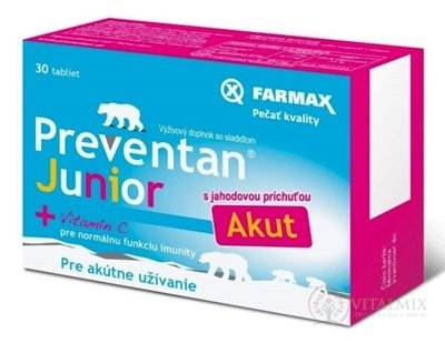 FARMAX Preventan Junior Akut + vitamín C tbl s jahodovou príchuťou 1x30 ks