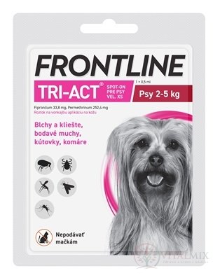 FRONTLINE TRI-ACT Spot-On pre psy XS sol (na kožu, psy 2-5 kg) 1x0,5 ml