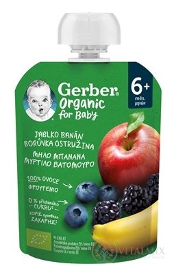 Gerber Organic Kapsička Jablko, banán, čučoriedka bio ovocná desiata (od ukonč. 6. mesiaca) 1x90 g