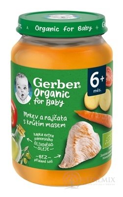 Gerber Organic Mäsovo-zeleninový príkrm mrkva, rajčiny, morčacie mäso (od ukonč. 6. mesiaca) 1x190 g