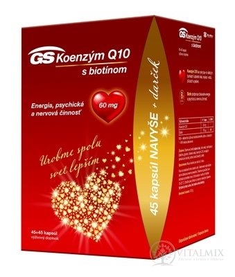 GS Koenzým Q10 60 mg s biotínom darček 2021 cps 45+45 navyše (90 ks)