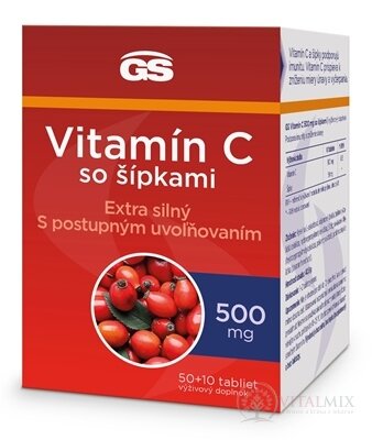 GS Vitamín C 500 mg so šípkami tbl 50+10 (inov.2023) (60 ks)