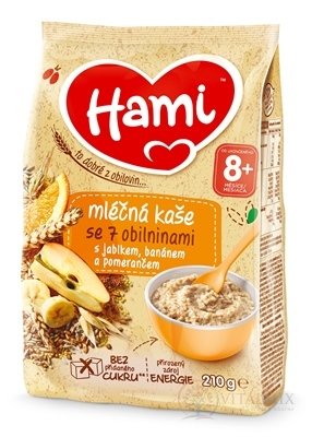 Hami mliečna kaša so 7 obilninami s jablkom, banánom a pomarančom (od ukonč. 8. mesiaca) 1x210 g