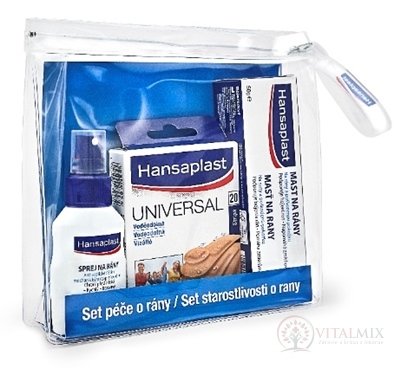 Hansaplast SET STAROSTLIVOSTI O RANY (sprej + náplasť + masť) v taštičke, 1x1 set