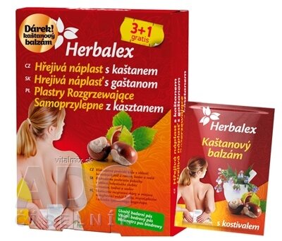 Herbalex Hrejivá náplasť s gaštanom 3+1 grátis (4 ks) + darček (bedrový pás+ gaštanový gél), 1x1 set