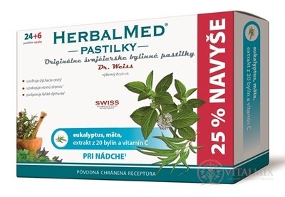 HERBALMED PASTILKY pri nádche - Dr.Weiss (eukalyptus, mäta, 20 bylín, vit.C) pastilky (24+6 navyše) 1x30 ks