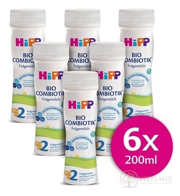 HiPP 2 BIO COMBIOTIK tekutá následná mliečna dojčenská výživa (od ukonč. 6. mesiaca) 6x200 ml (1200 ml)