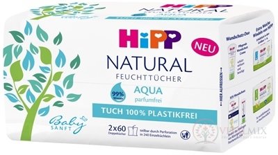 HiPP BabySANFT NATURAL Aqua vlhčené obrúsky čistiace, ultrasensitive 2x60 ks