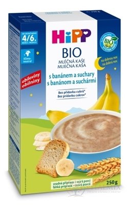 HiPP BIO Mliečna KAŠA Dobrú noc s banán.a suchármi pre dojčatá (od ukonč. 4/6. mesiaca) 1x250 g