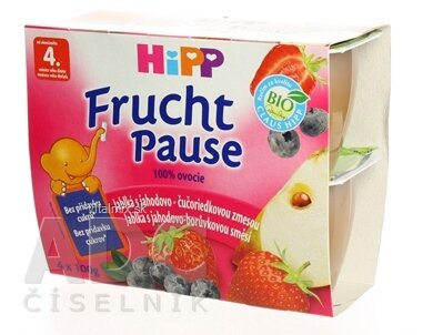 HiPP Frucht Pause Príkrm BIO OVOCIE Jablká s jahodami (od ukonč. 4. mesiaca) 4x100 g