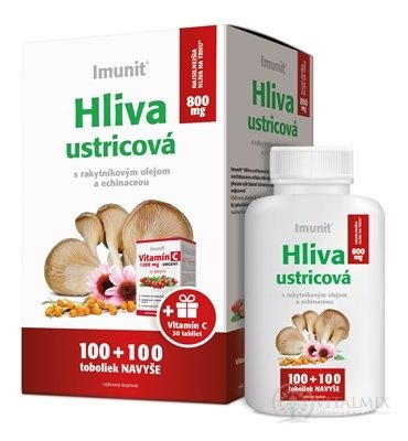 Imunit HLIVA ustricová 800 mg Akcia cps s rakytníkom a echinaceou (100 + zadarmo 100) ks + darček Vitamín C URGENT tbl 30 ks, 1x1 set