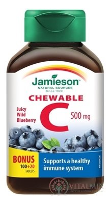JAMIESON VITAMÍN C 500 mg čučoriedka tbl na cmúľanie, 100+20 zadarmo (120 ks)