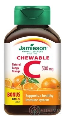 JAMIESON VITAMÍN C 500 mg pomaranč tbl na cmúľanie, 100+20 zadarmo (120 ks)