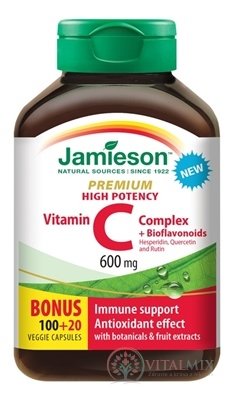 JAMIESON VITAMÍN C PREMIUM 600 mg S BIOFLAVONOIDMI cps s prírodnými rastlinnými výťažkami 100+20 zadarmo (120 ks)