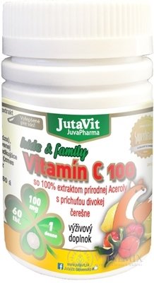 JutaVit Vitamín C 100 mg kids & family tbl s extraktom Aceroly, s príchuťou čerešne 1x60 ks