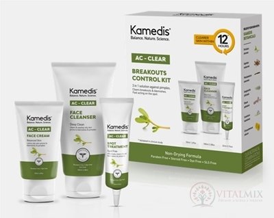 Kamedis AC-CLEAR KIT na mastnú pokožku: krém na tvár 50ml+čistiaci gél na tvár 100ml+gél na lok.ošetrenie 22ml, 1x1 set