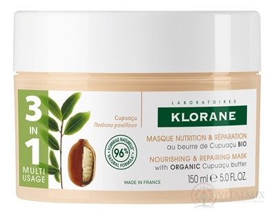 KLORANE MASQUE AU BEURRE DE CUPUACU BIO maska pre suché a poškodené vlasy 1x150 ml