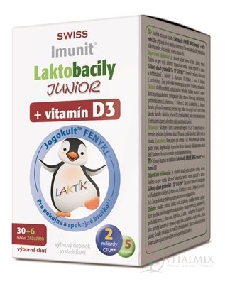 Laktobacily JUNIOR SWISS Imunit + vitamín D3 tbl 30+6 zadarmo (36 ks)