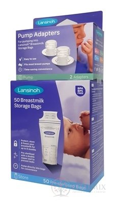LANSINOH Sáčky na skladovanie materského mlieka 50 ks + darček (adaptér na odsávanie do sáčkov 2 ks) 1x1 set