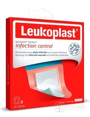 LEUKOPLAST LEUKOMED SORBACT absorpčná náplasť na rany, vodeodolná, sterilná 8x10 cm, 1x3 ks