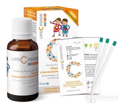 LIPO C ASKOR JUNIOR sir 110 ml - vitamín C s lipozomálnym vstrebávaním + testovacie prúžky, 1x1 set